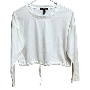 Forever 21 Cotton White Top Crop Drawstring Hem Casual Layering Gym Womens S